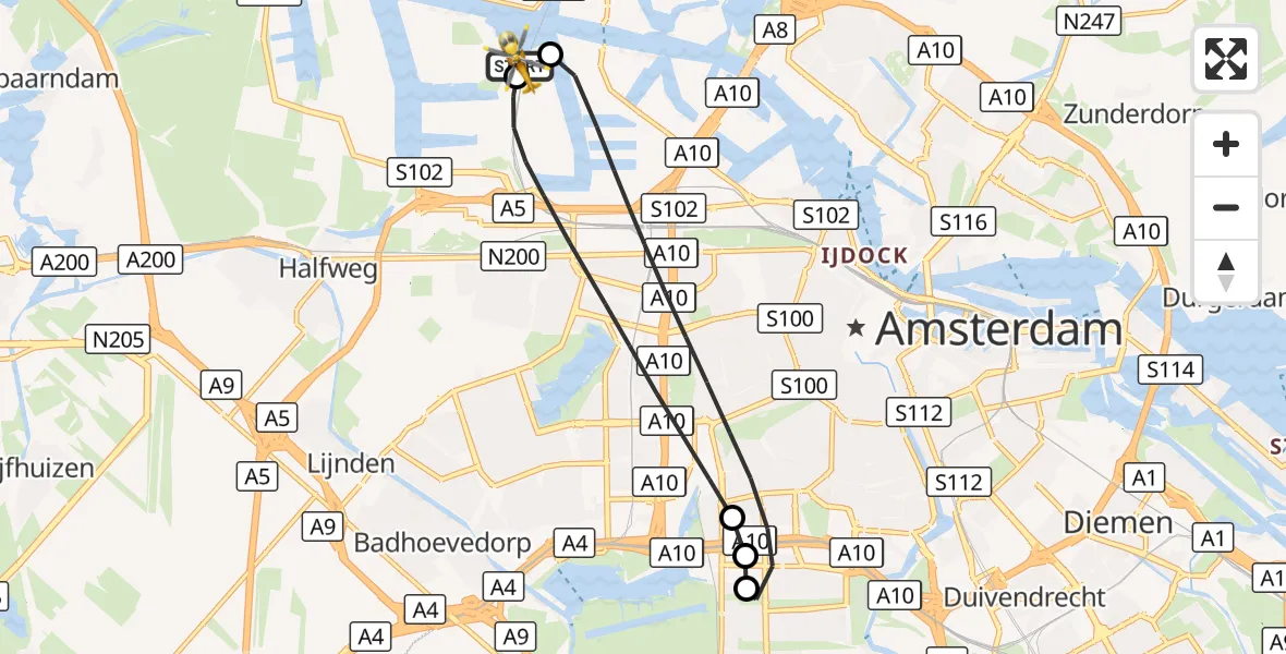 Vluchtroute Traumahelikopter Amsterdam Heliport - Amsterdam Heliport, 24 september 2026, 13:03