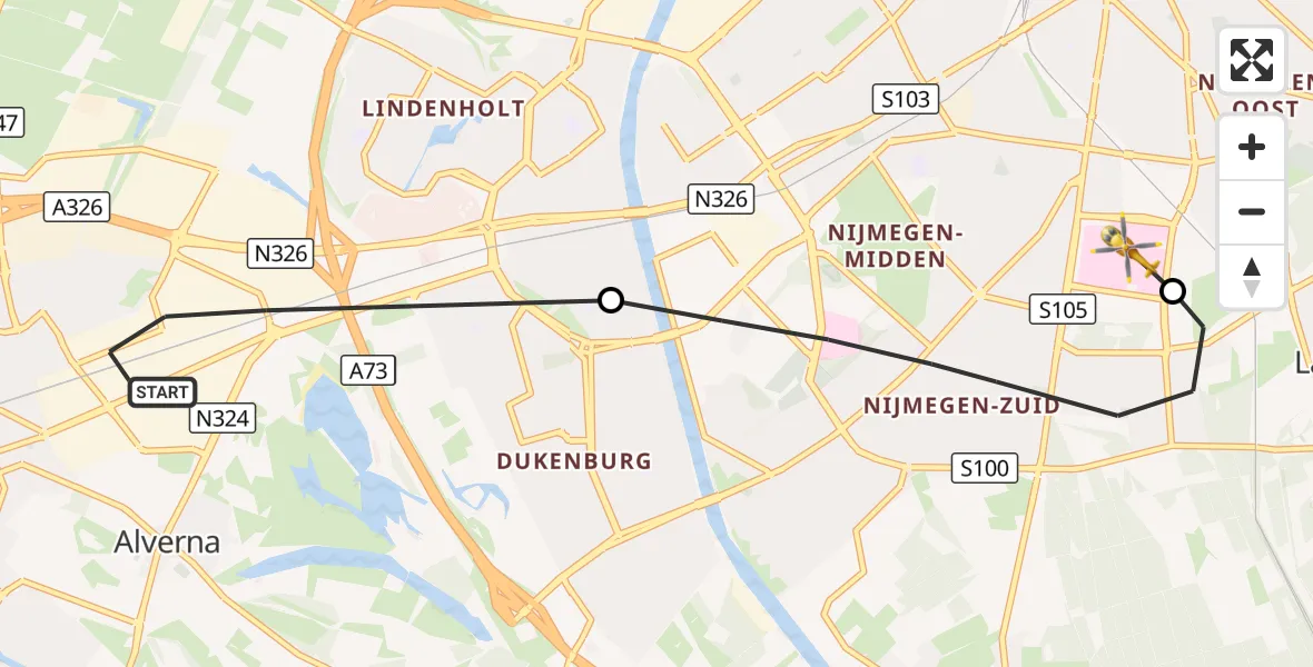 Vluchtroute Traumahelikopter Wijchen - Radboud University Medical Center Heliport, 24 september 2026, 13:55