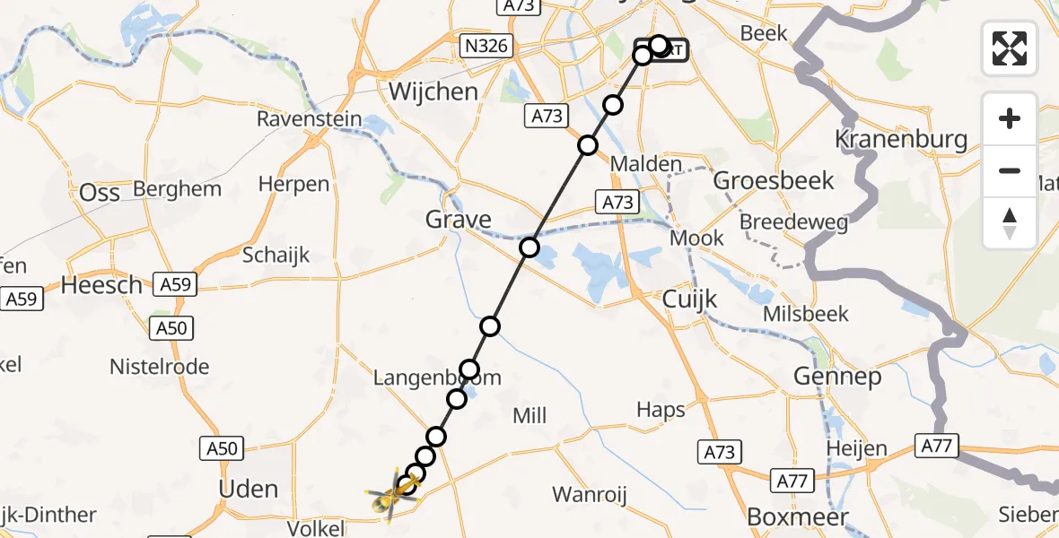Vluchtroute Traumahelikopter Radboud Universitair Medisch Centrum - Vliegbasis Volkel, 24 september 2026, 14:09