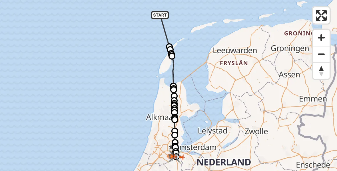 Vluchtroute Kustwachthelikopter Noordzee - Amsterdam UMC Helipad, 24 september 2026, 14:22