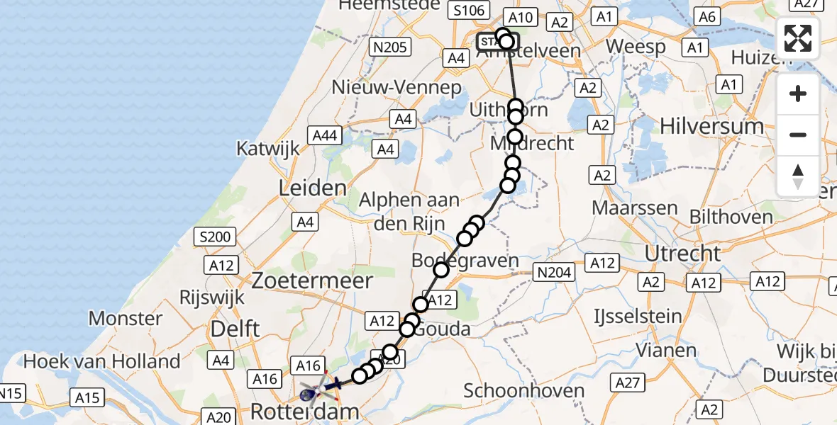 Vluchtroute Politiehelikopter Amsterdam Vliegveld Schiphol - Rotterdam, 24 september 2026, 16:06