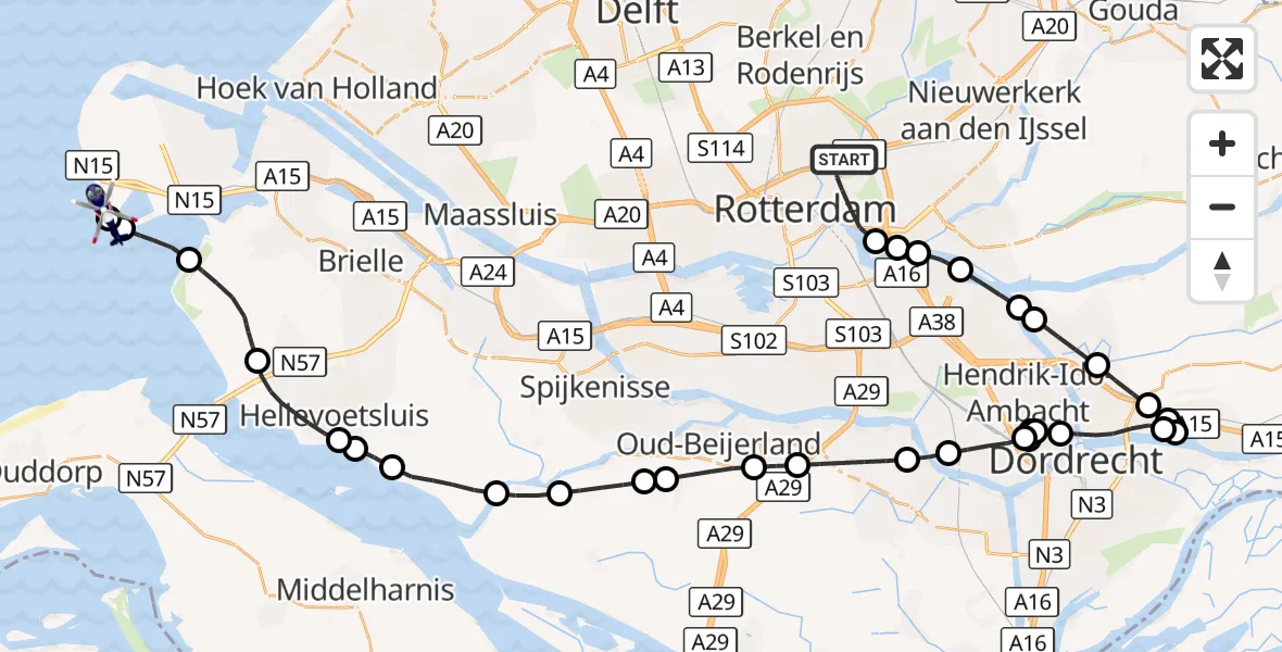 Vluchtroute Politiehelikopter Rotterdam - Noordzee, 24 september 2026, 16:26