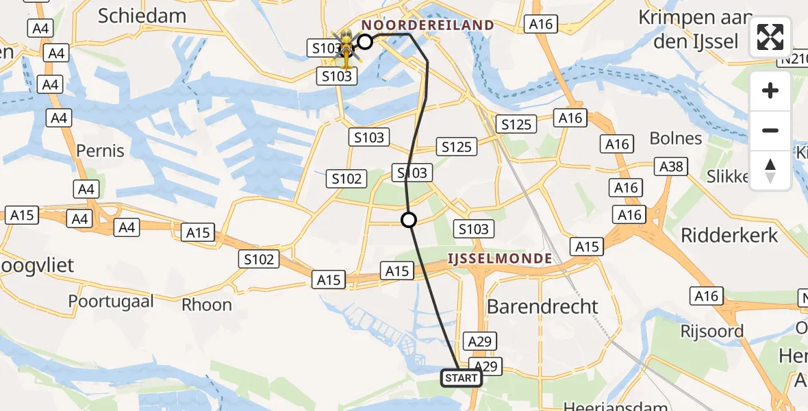 Vluchtroute Traumahelikopter Barendrecht - Erasmus MC, 24 september 2026, 19:06