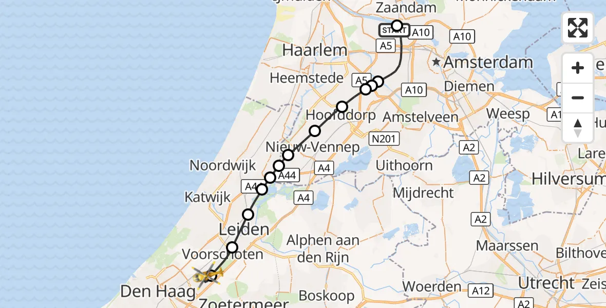 Vluchtroute Traumahelikopter Amsterdam Heliport - Leidschendam, 24 september 2026, 19:10