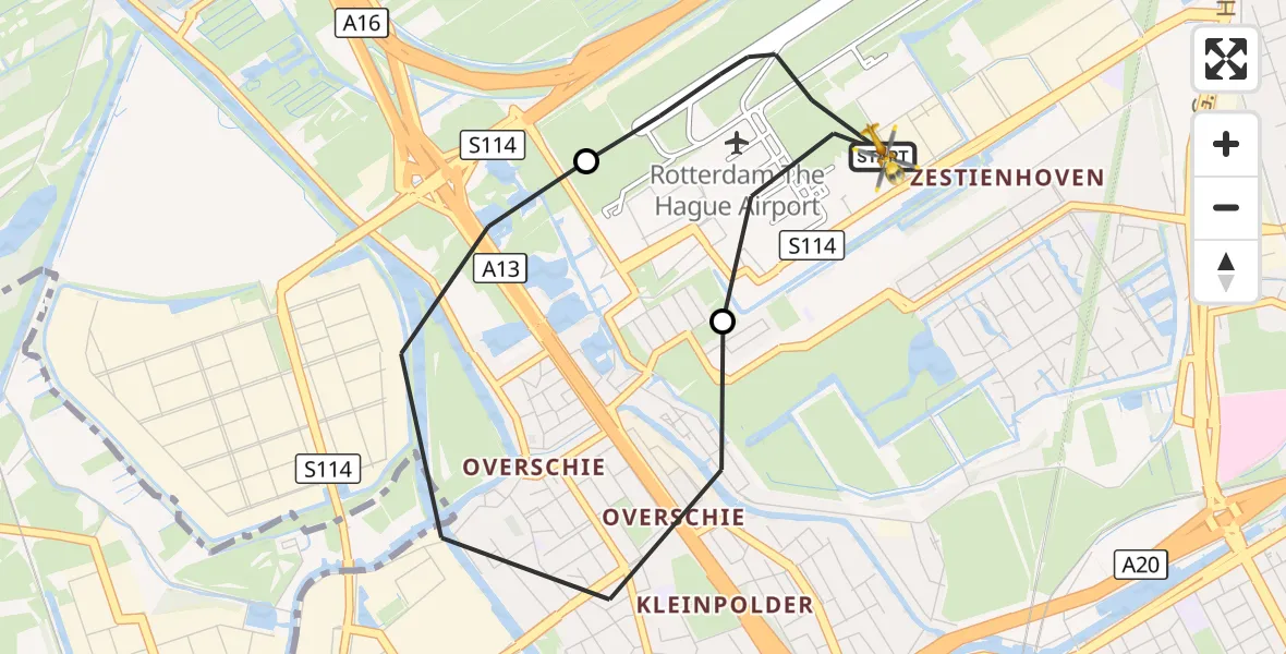 Vluchtroute Traumahelikopter Rotterdam The Hague Airport - Rotterdam The Hague Airport, 24 september 2026, 19:38