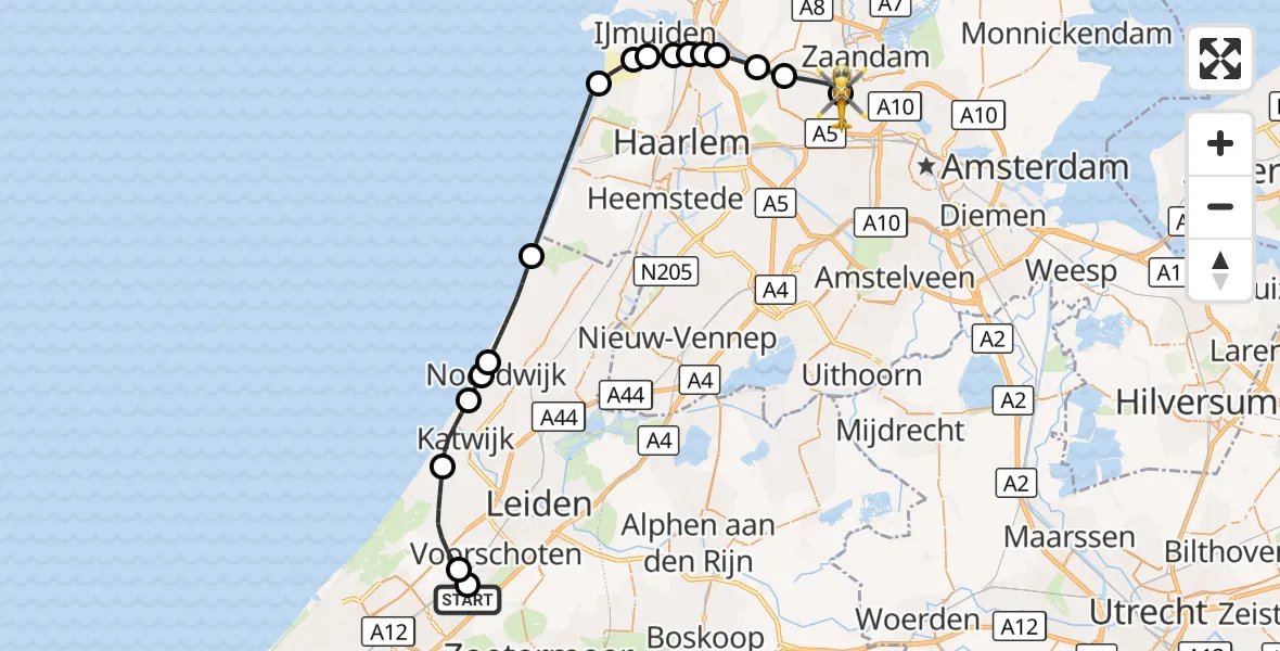 Vluchtroute Traumahelikopter Leidschendam - Amsterdam Heliport, 24 september 2026, 19:45