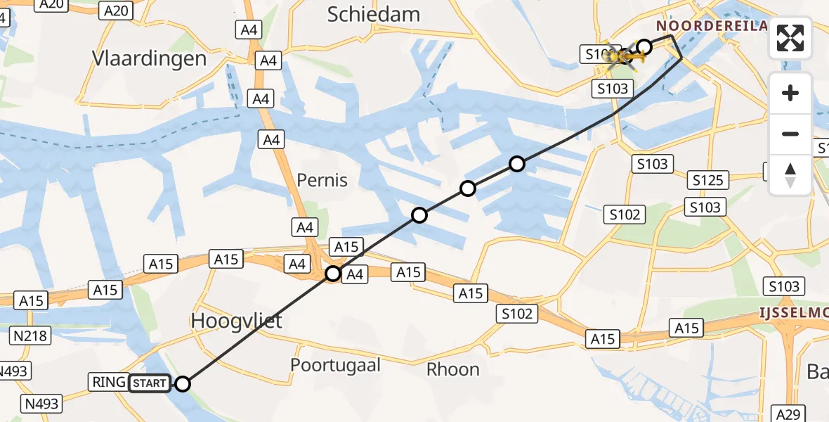 Vluchtroute Traumahelikopter Spijkenisse - Erasmus MC, 25 september 2026, 01:02