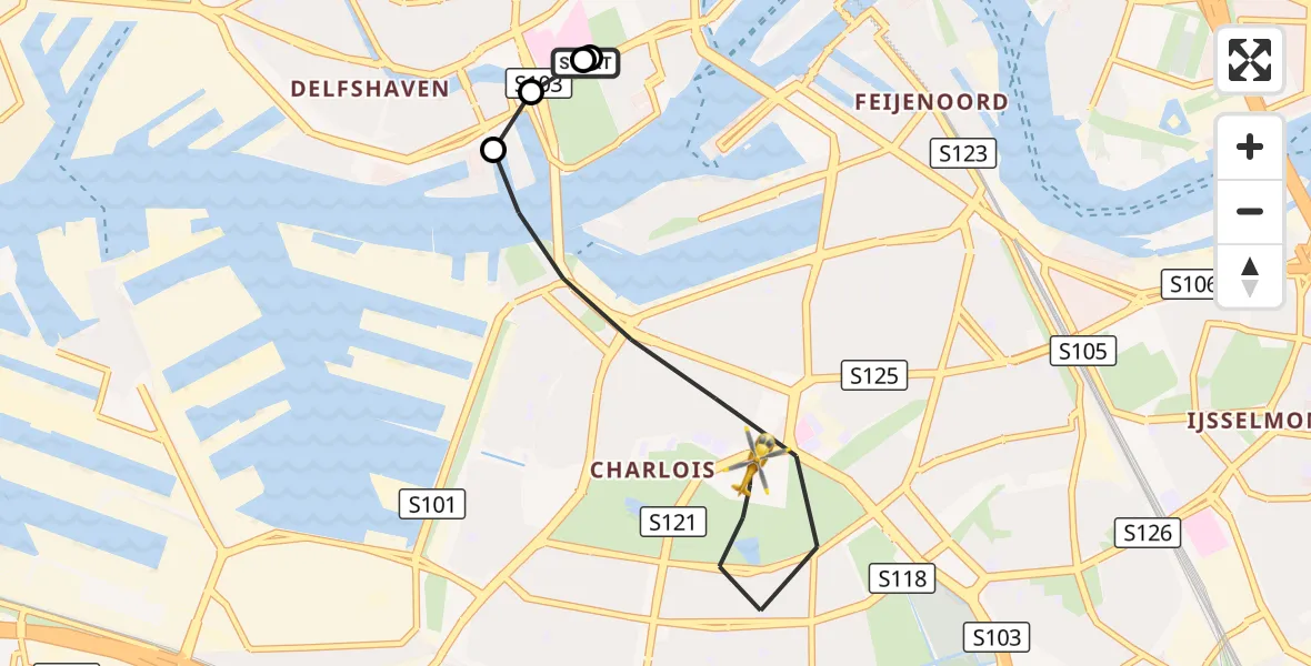 Vluchtroute Traumahelikopter Erasmus MC - Rotterdam, 25 september 2026, 01:48