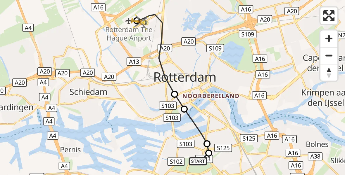 Vluchtroute Traumahelikopter Rotterdam - Rotterdam The Hague Airport, 25 september 2026, 02:41