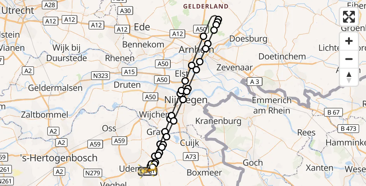 Vluchtroute Traumahelikopter Vliegbasis Volkel - Vliegbasis Volkel, 25 september 2026, 04:43