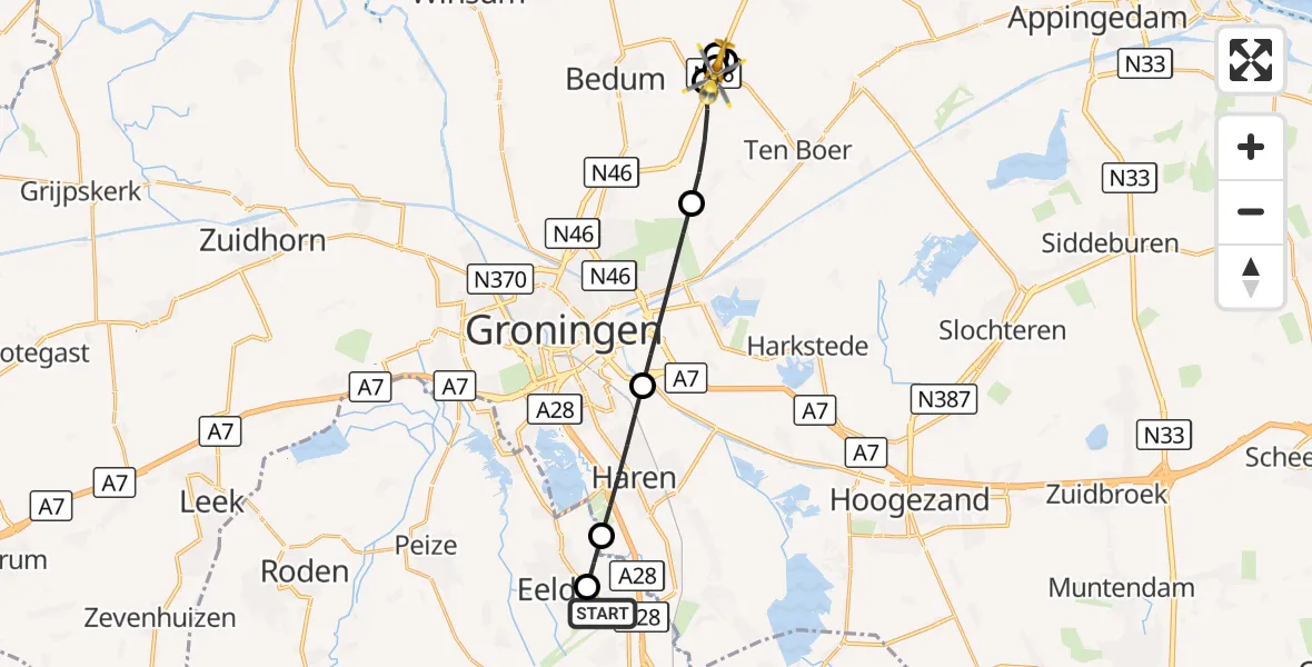 Vluchtroute Traumahelikopter Groningen Airport Eelde - Sint Annen, 25 september 2026, 06:46