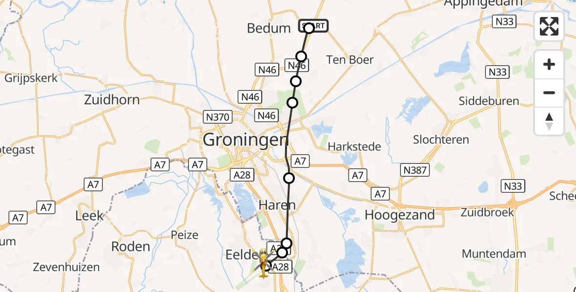 Vluchtroute Traumahelikopter Sint Annen - Groningen Airport Eelde, 25 september 2026, 07:17