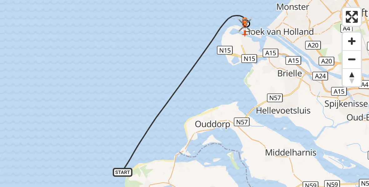 Vluchtroute Kustwachthelikopter Noordzee - Maasvlakte Rotterdam, 25 september 2026, 07:19