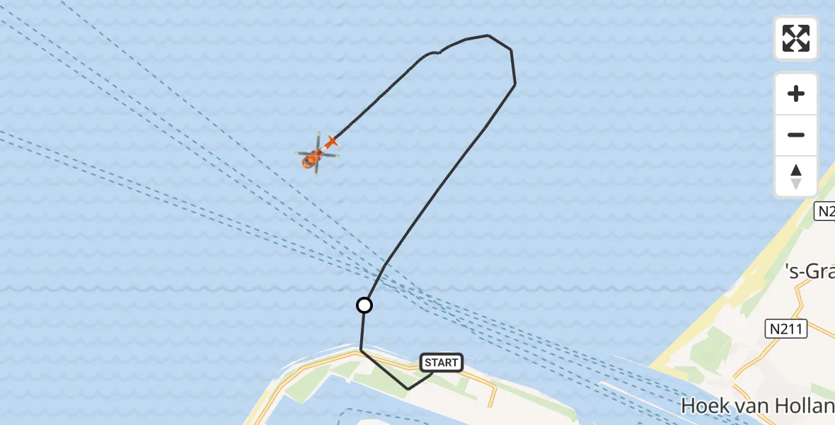 Vluchtroute Kustwachthelikopter Maasvlakte Rotterdam - Noordzee, 25 september 2026, 08:51