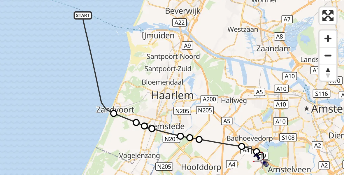 Vluchtroute Politiehelikopter Noordzee - Amsterdam Vliegveld Schiphol, 25 september 2026, 08:53