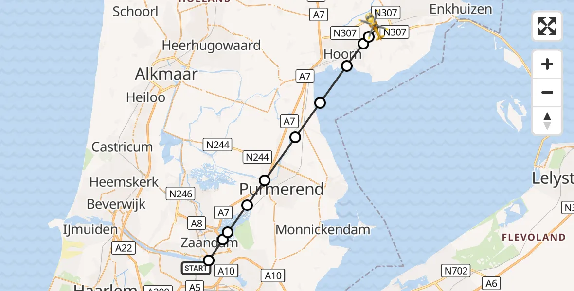 Vluchtroute Traumahelikopter Amsterdam Heliport - Westwoud, 25 september 2026, 09:04