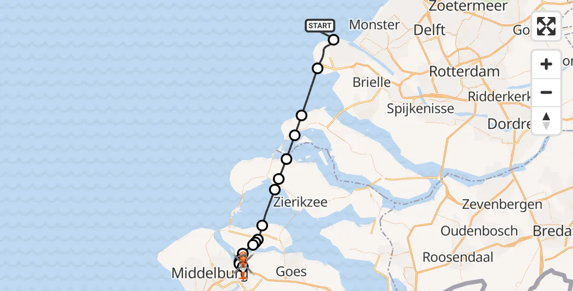 Vluchtroute Kustwachthelikopter Noordzee - Vliegveld Midden-Zeeland, 25 september 2026, 09:14