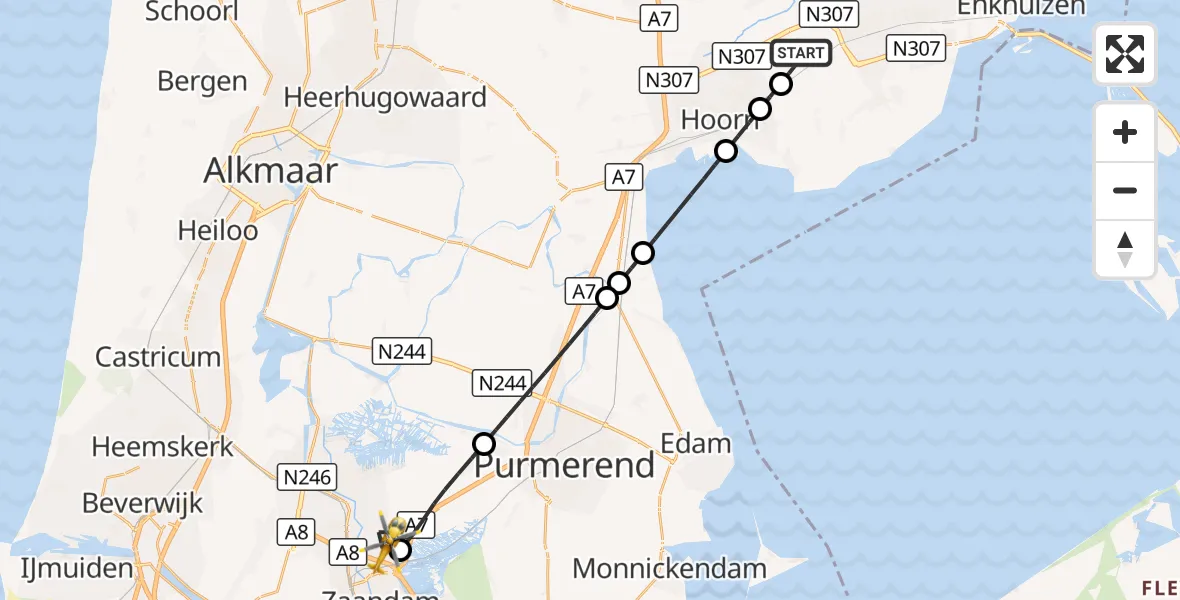 Vluchtroute Traumahelikopter Westwoud - Zaandam, 25 september 2026, 09:22