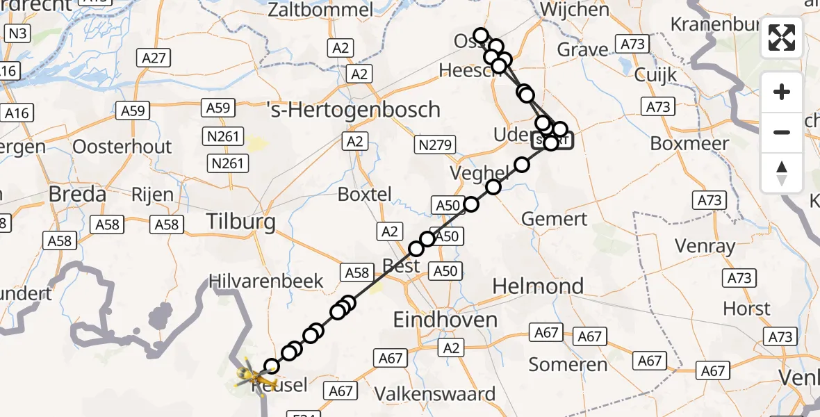 Vluchtroute Traumahelikopter Vliegbasis Volkel - Hooge Mierde, 25 september 2026, 09:54