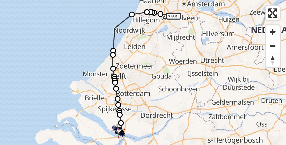 Vluchtroute Politiehelikopter Amsterdam Vliegveld Schiphol - Vuile Gat, 25 september 2026, 10:06