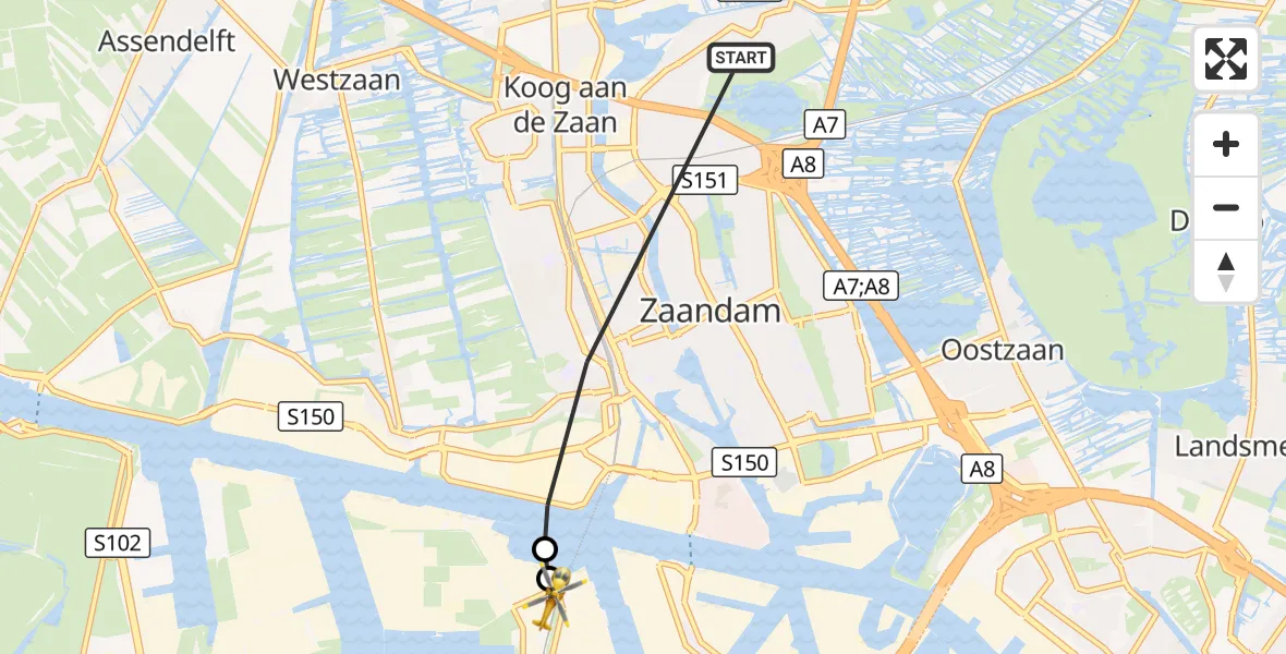 Vluchtroute Traumahelikopter Zaandam - Amsterdam Heliport, 25 september 2026, 10:11