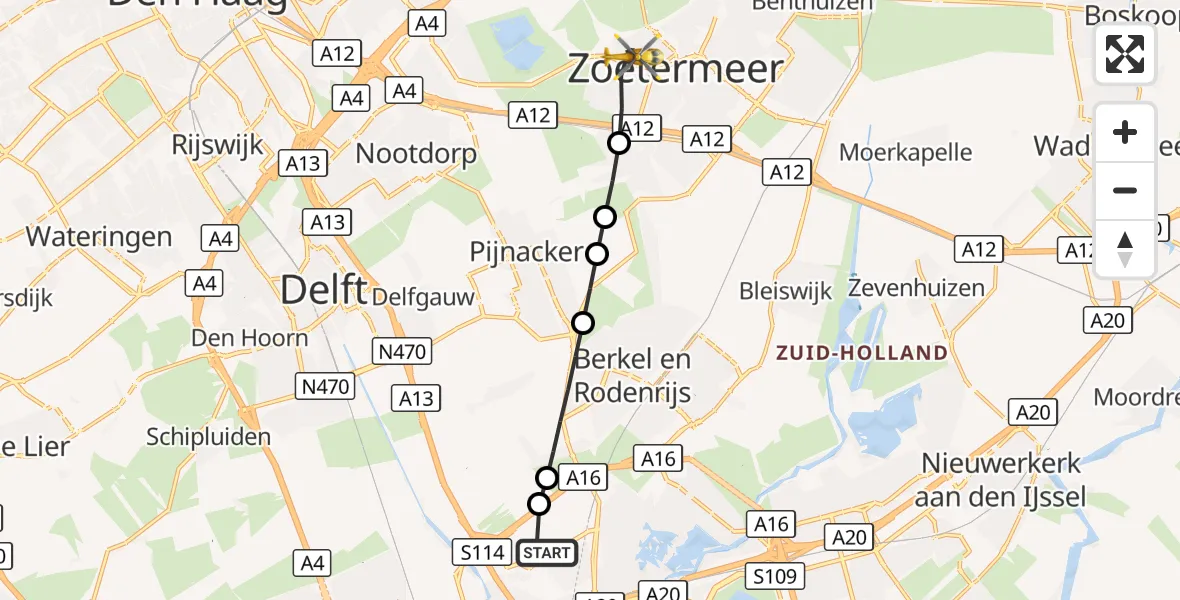 Vluchtroute Traumahelikopter Rotterdam The Hague Airport - Zoetermeer, 25 september 2026, 10:20