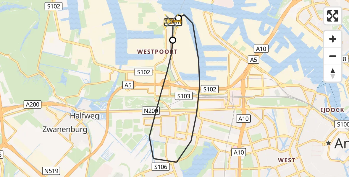 Vluchtroute Traumahelikopter Amsterdam Heliport - Amsterdam Heliport, 25 september 2026, 10:25