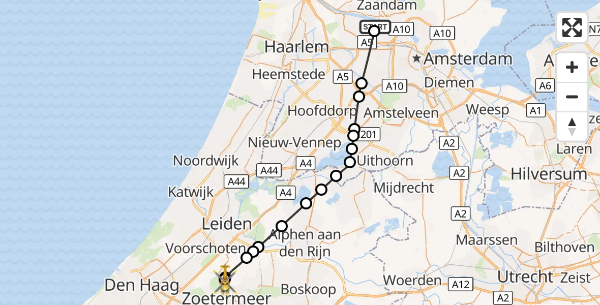 Vluchtroute Traumahelikopter Amsterdam Heliport - Zoetermeer, 25 september 2026, 10:38