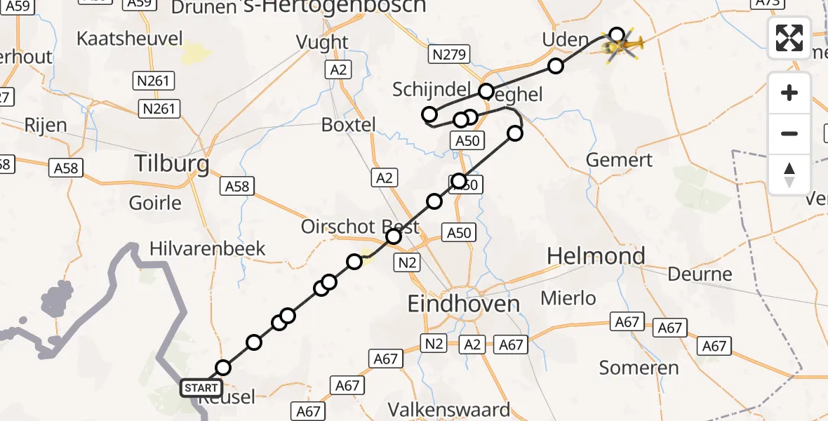 Vluchtroute Traumahelikopter Hooge Mierde - Vliegbasis Volkel, 25 september 2026, 10:43