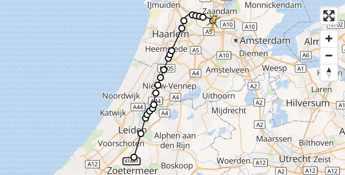 Vluchtroute Traumahelikopter Zoetermeer - Amsterdam Heliport, 25 september 2026, 11:04