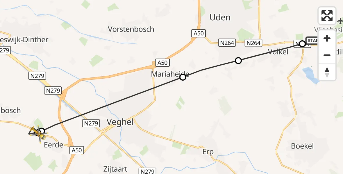 Vluchtroute Traumahelikopter Vliegbasis Volkel - Veghel, 25 september 2026, 11:47