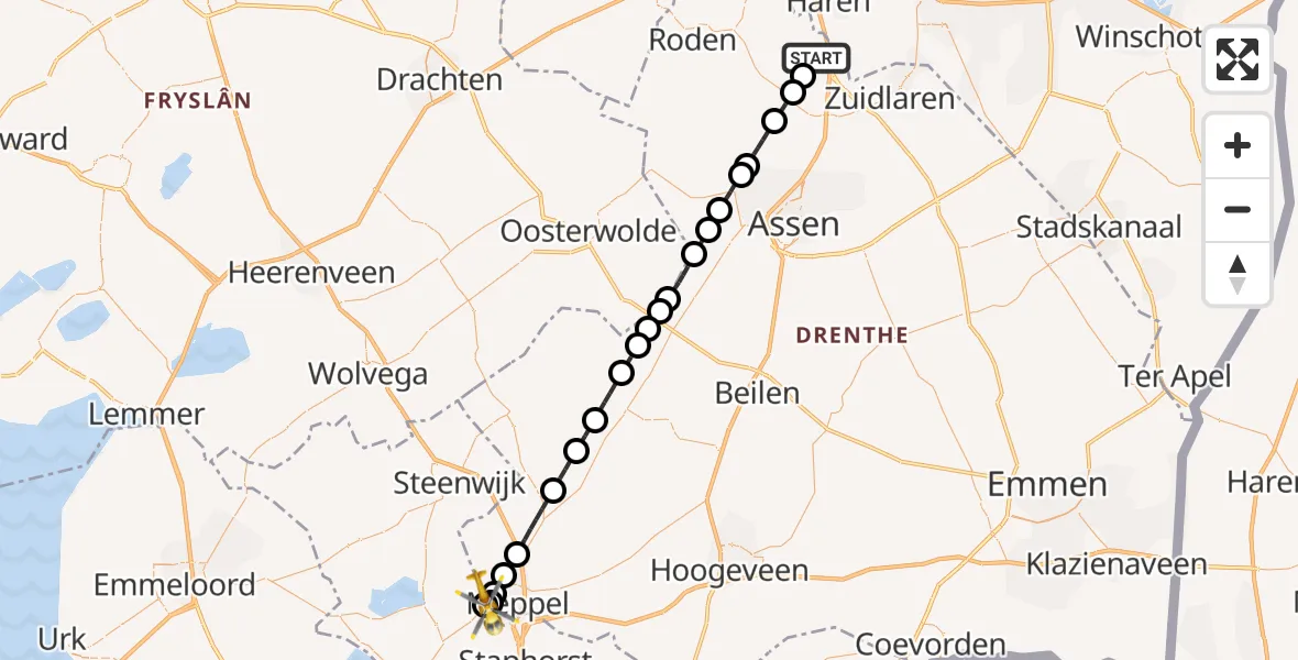 Vluchtroute Traumahelikopter Groningen Airport Eelde - Nijeveen, 25 september 2026, 11:48