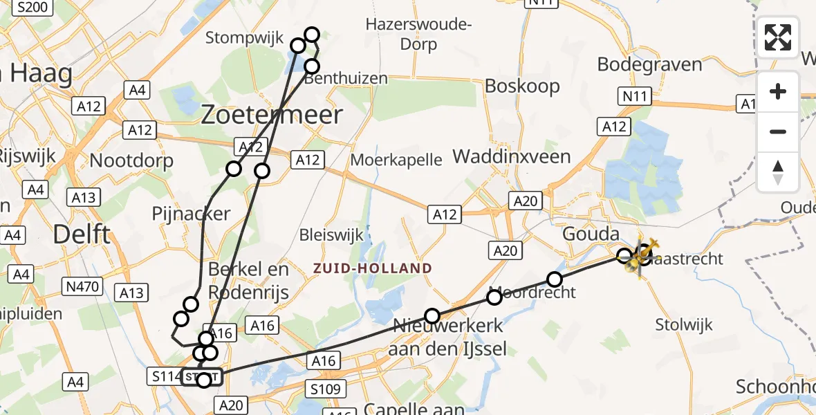 Vluchtroute Traumahelikopter Rotterdam The Hague Airport - Haastrecht, 25 september 2026, 12:10