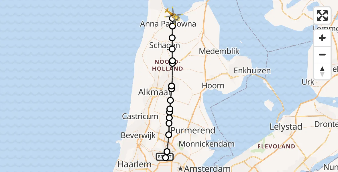 Vluchtroute Traumahelikopter Amsterdam Heliport - Breezand, 25 september 2026, 12:15