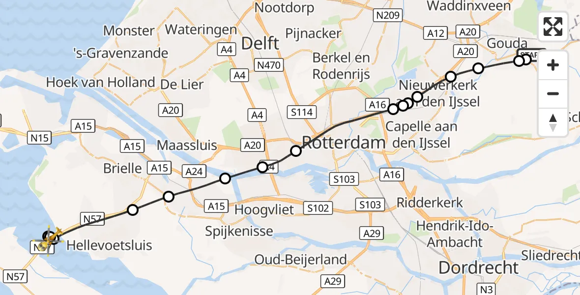 Vluchtroute Traumahelikopter Haastrecht - Hellevoetsluis, 25 september 2026, 12:46