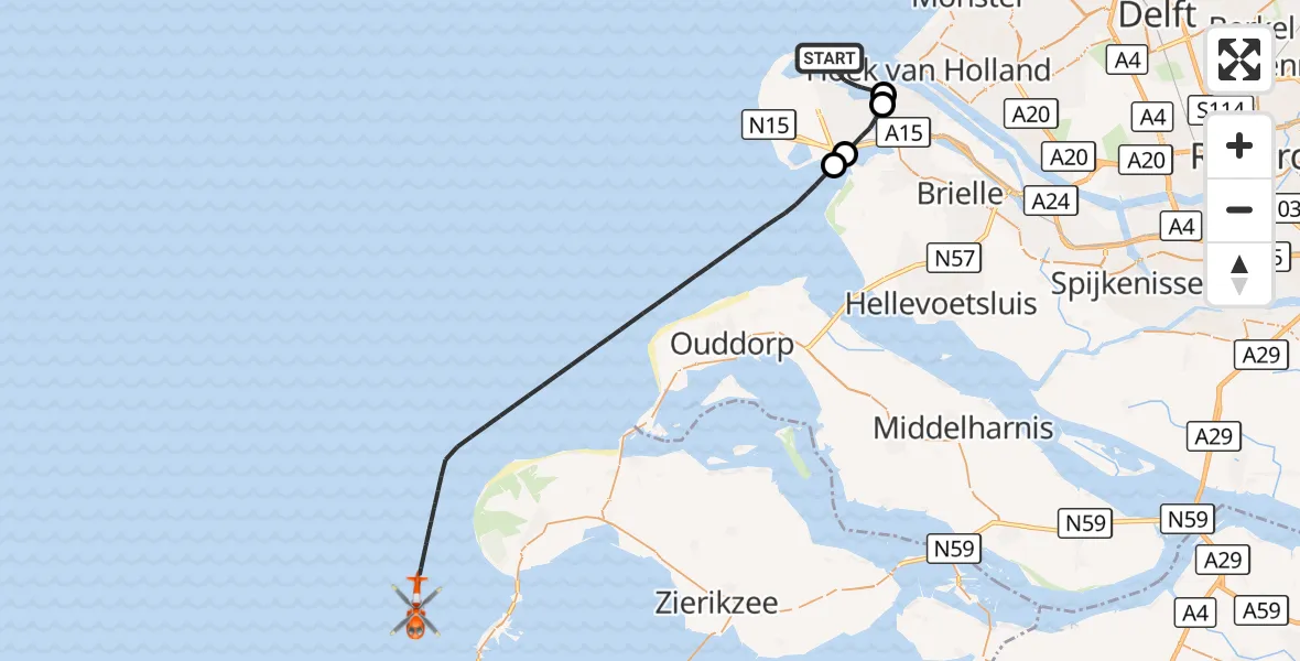 Vluchtroute Kustwachthelikopter Maasvlakte Rotterdam - Noordzee, 25 september 2026, 13:04