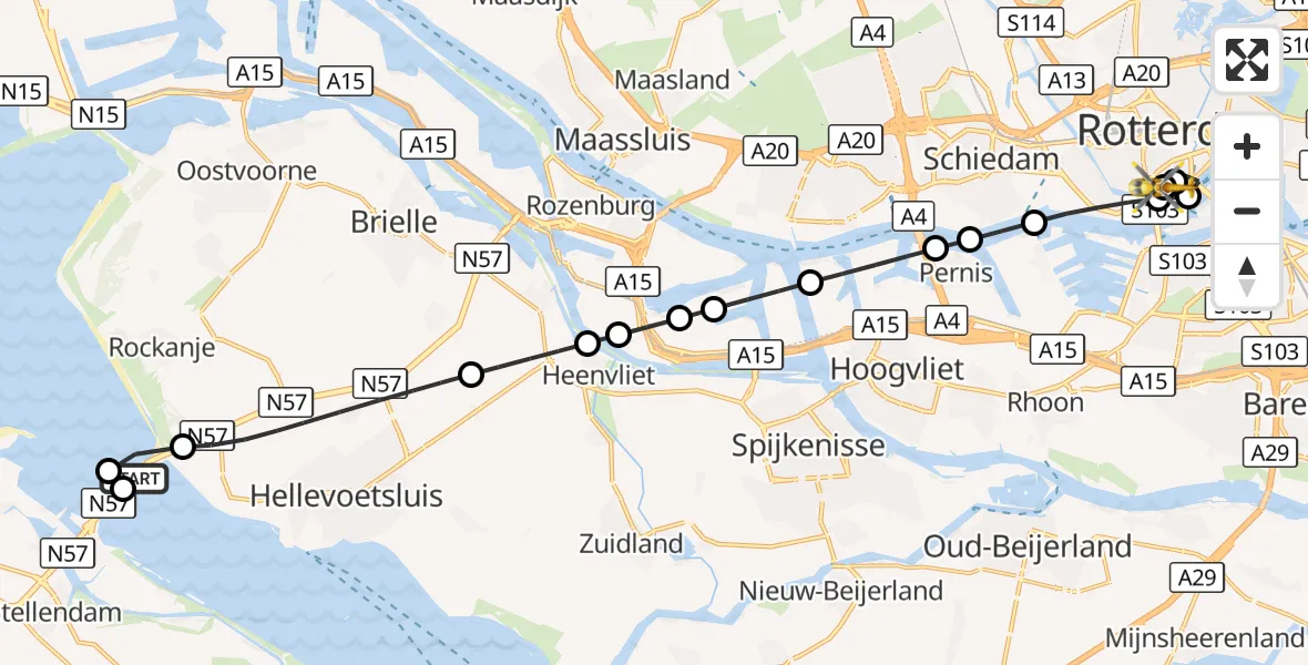 Vluchtroute Traumahelikopter Hellevoetsluis - Erasmus MC, 25 september 2026, 13:09