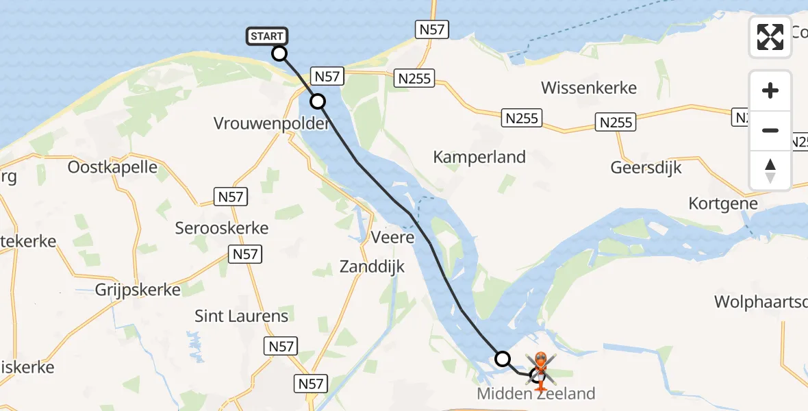 Vluchtroute Kustwachthelikopter Noordzee - Vliegveld Midden-Zeeland, 25 september 2026, 13:27