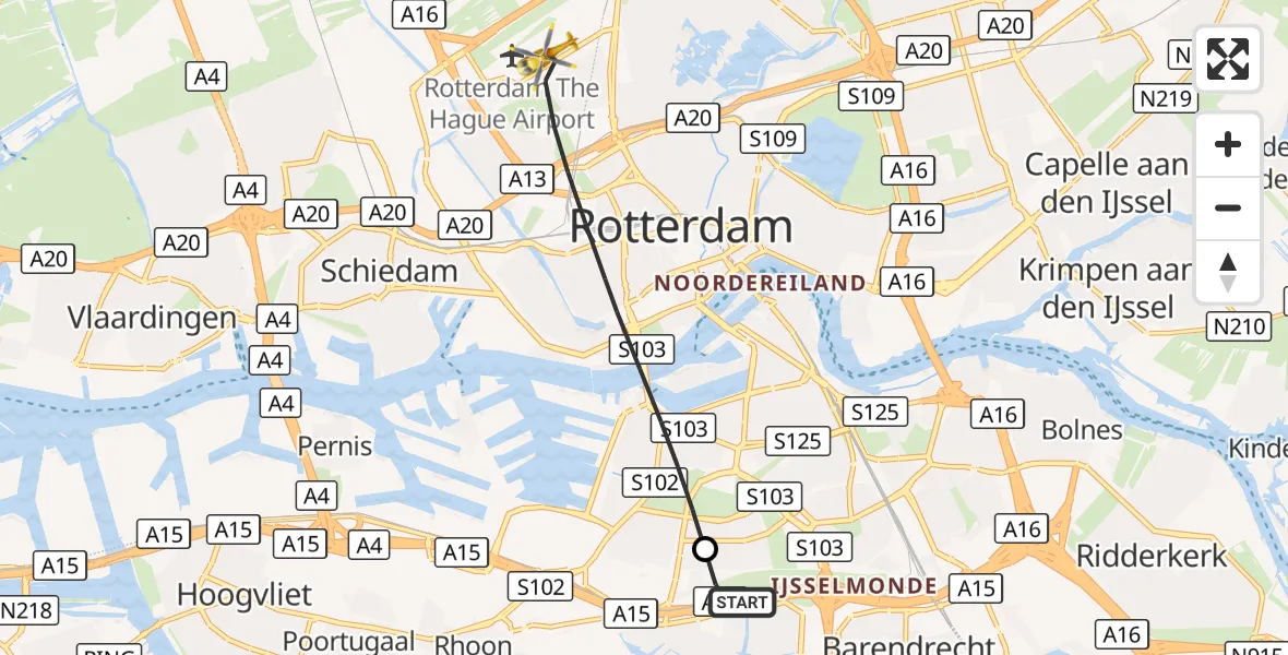 Vluchtroute Traumahelikopter Barendrecht - Rotterdam, 25 september 2026, 14:28