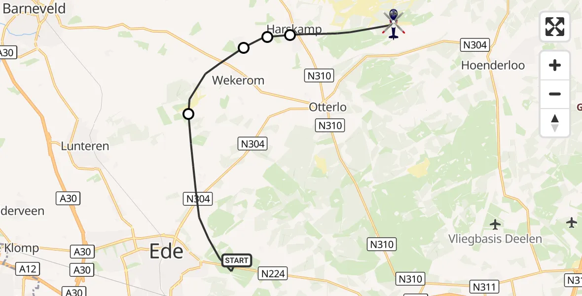 Vluchtroute Politiehelikopter Ede - Harskamp, 25 september 2026, 14:37