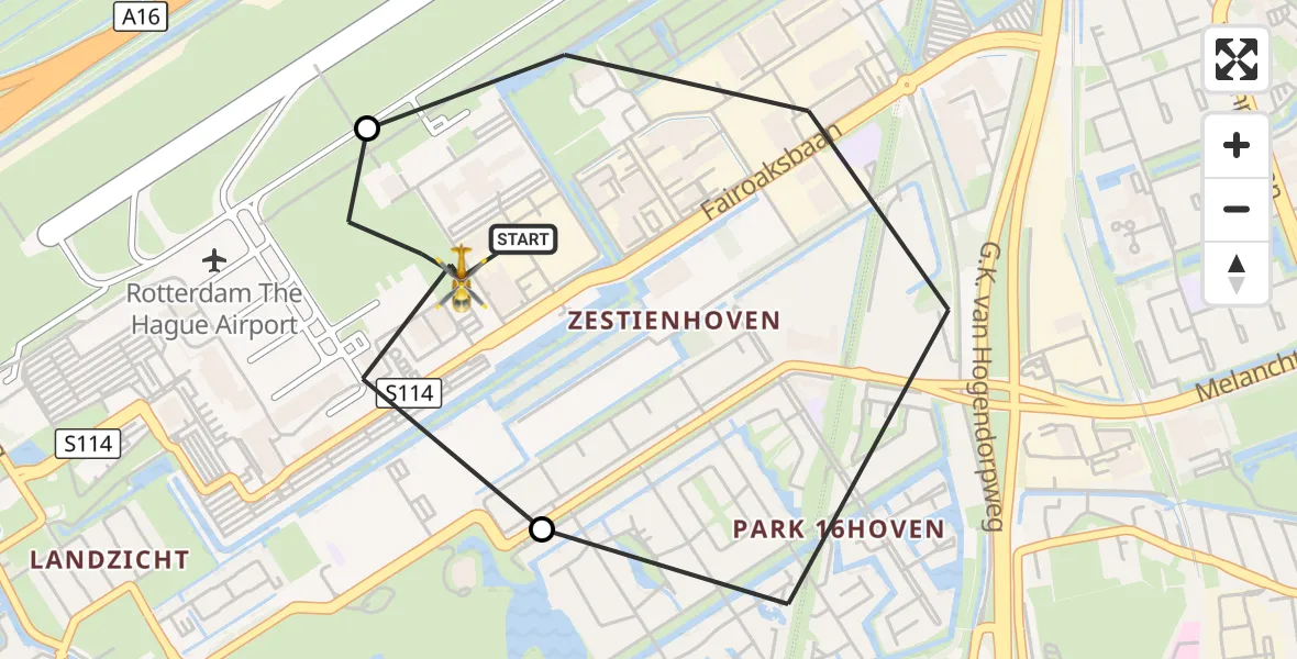 Vluchtroute Traumahelikopter Rotterdam The Hague Airport - Rotterdam The Hague Airport, 25 september 2026, 14:38