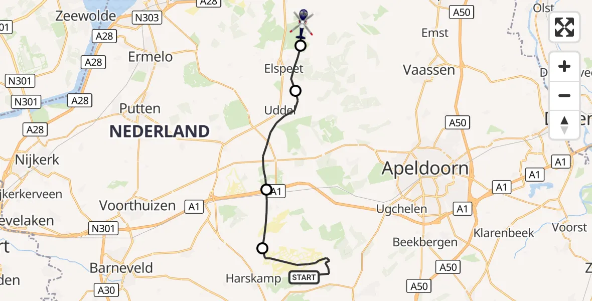 Vluchtroute Politiehelikopter Harskamp - Vierhouten, 25 september 2026, 14:43