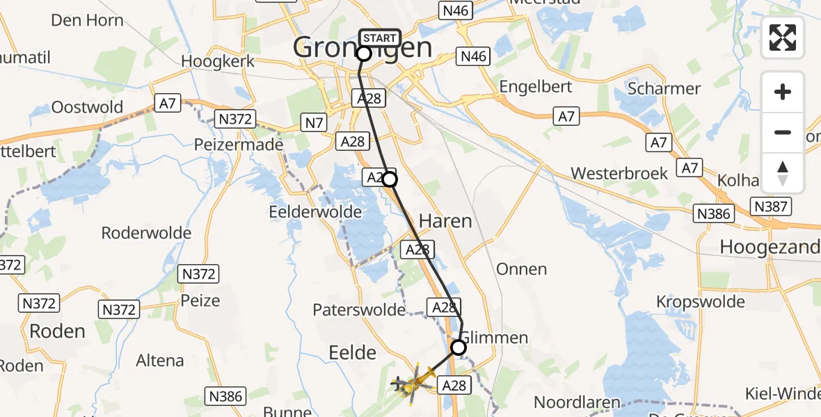 Vluchtroute Traumahelikopter Universitair Medisch Centrum Groningen - Groningen Airport Eelde, 25 september 2026, 15:06