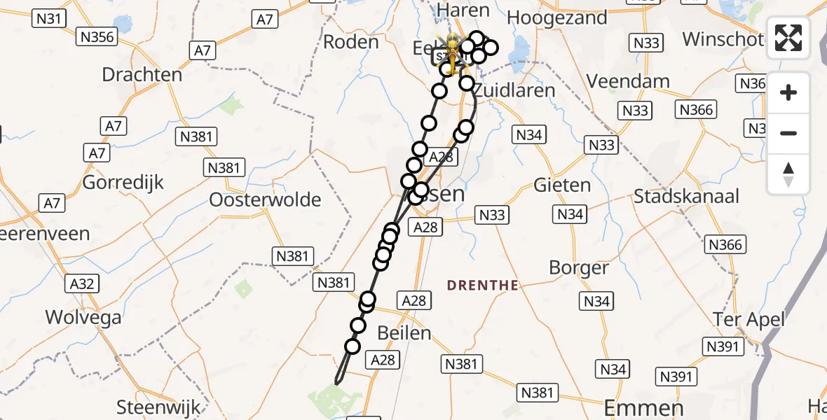 Vluchtroute Traumahelikopter Groningen Airport Eelde - Groningen Airport Eelde, 25 september 2026, 16:42