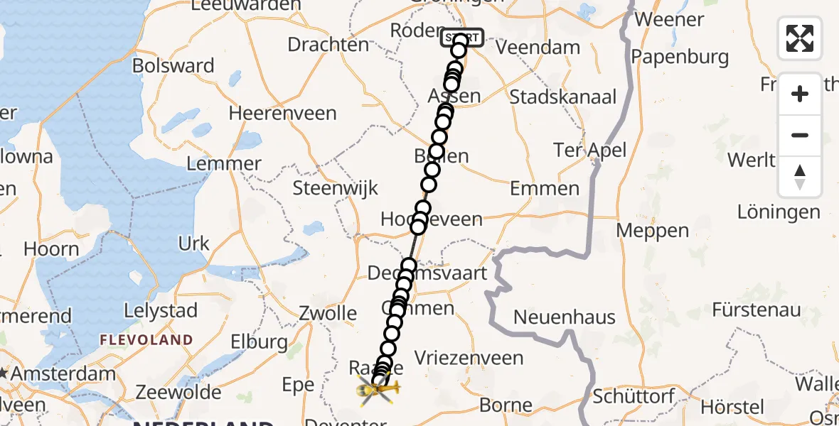 Vluchtroute Traumahelikopter Groningen Airport Eelde - Heeten, 25 september 2026, 17:17