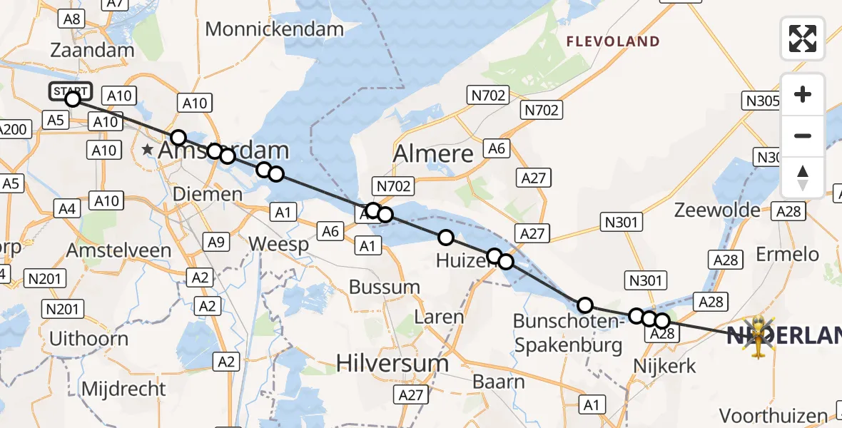 Vluchtroute Traumahelikopter Amsterdam Heliport - Putten, 25 september 2026, 18:15