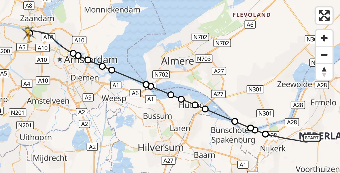 Vluchtroute Traumahelikopter Putten - Amsterdam Heliport, 25 september 2026, 18:48