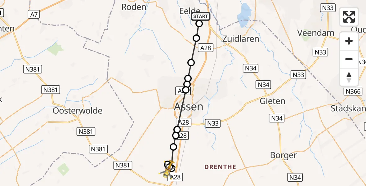 Vluchtroute Traumahelikopter Groningen Airport Eelde - Hijken, 25 september 2026, 19:04