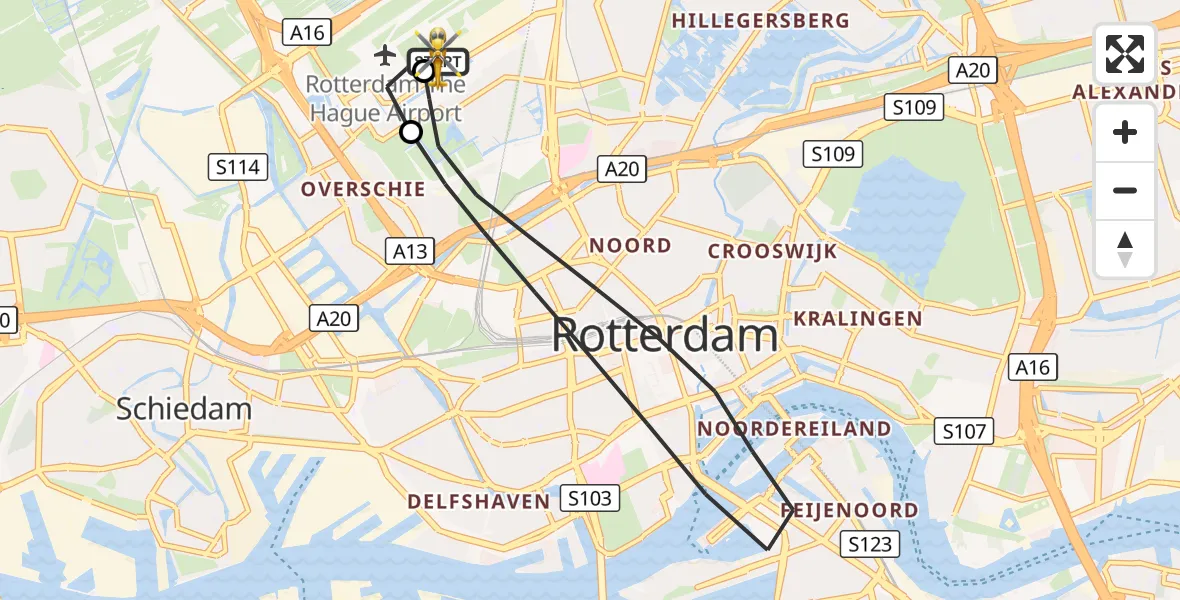 Vluchtroute Traumahelikopter Rotterdam The Hague Airport - Rotterdam The Hague Airport, 26 september 2026, 06:00