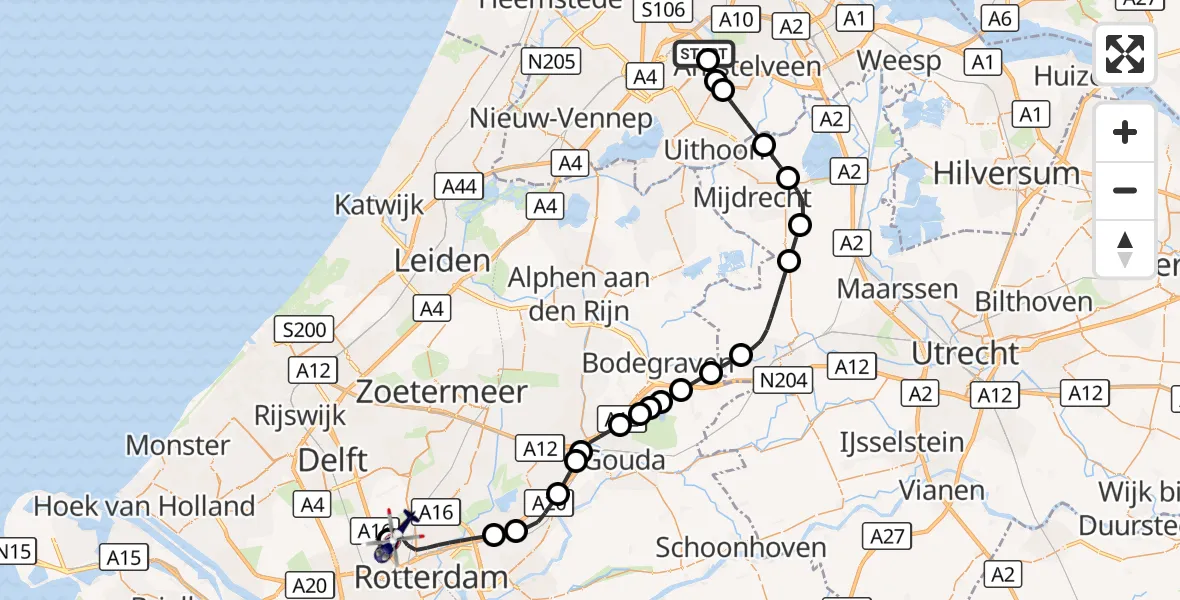 Vluchtroute Politiehelikopter Amsterdam Vliegveld Schiphol - Rotterdam The Hague Airport, 26 september 2026, 08:43